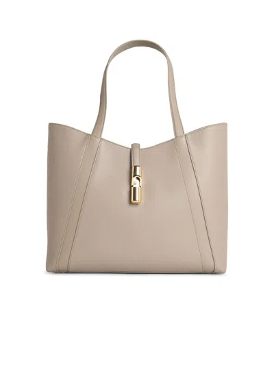 Furla 'shopping Goccia' Linen Lear Bag In Neutral