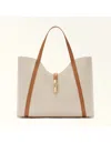 Furla Shopping Goccia Xl Hobo In Canvas And Leather In Natural/brandy