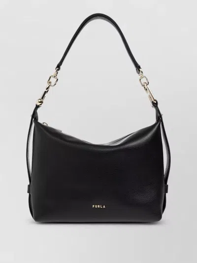 Furla Shoulder Bag Adjustable Strap Gold Tone Hardware In Black