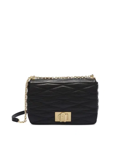 Furla 1927 Crossbody M Nero Black Quilted Nappa Dattero Lux Calf Leather Woman