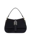 Furla Flow Mini Structured Rectangular Suede Shoulder Bag In Brown