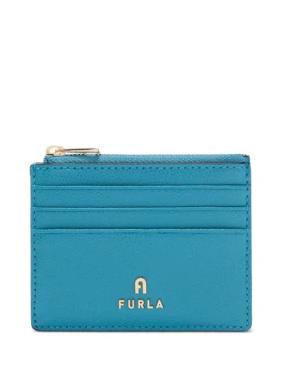 Furla Small Camelia Textured Card Holder In Blue