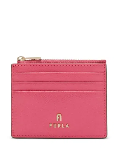 Furla Small Camelia Textured Logo Cardholder In Pink