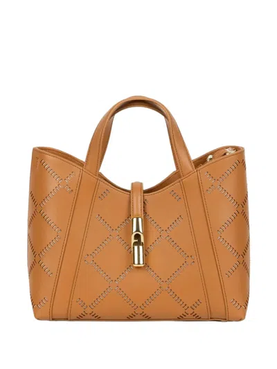 Furla Small Goccia Perforated Tote Bag In Brown