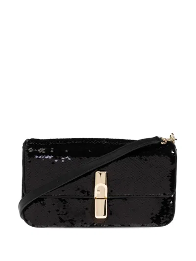 Furla Small Iride Sequin Embellished Turn-lock Shoulder Bag In Black