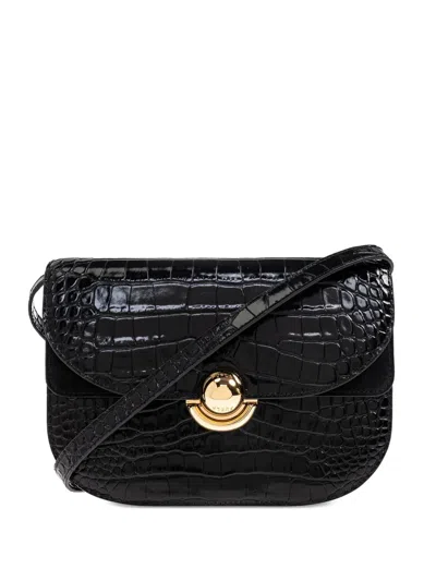 Furla Small Sfera Crocodile-embossed Shoulder Bag In Black
