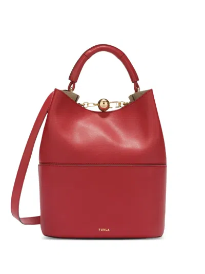 Furla Small Sfera-embellished Bucket Bag In Red
