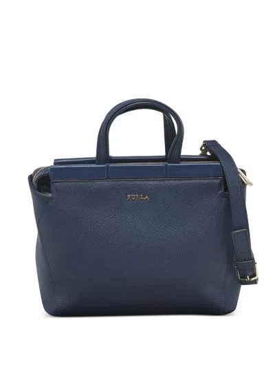 Pre-owned Furla Small Talia Leather Structured Satchel Bag In Blue
