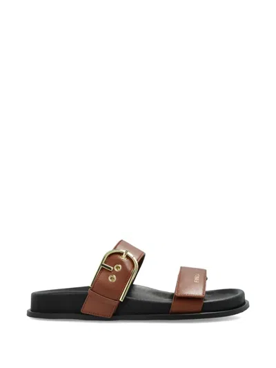 Furla Sandal Open Toe Flat Sole Dual Strap In Brown