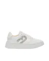 Furla Lace-up Leather Sneakers With Glitter Logo Detail In White