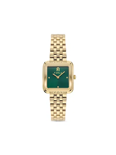 Furla Square-gold Tone Watch In Green