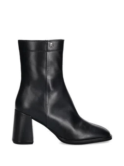Furla Square Heel Zip Boots In Black