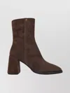 Furla Square Toe Suede Ankle Boots With Block Heel In Brown