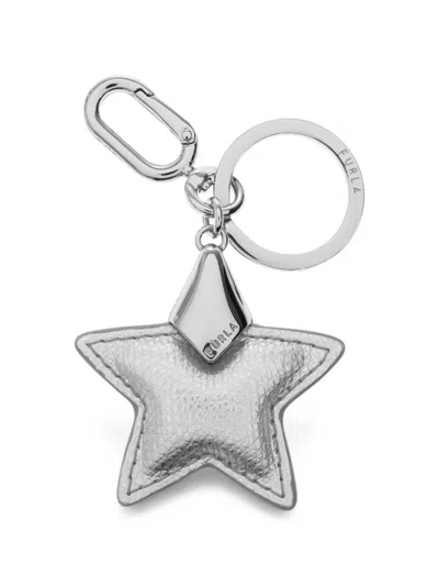 Furla Star Leather Keychain In Gray