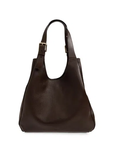 Furla Structured Dark Brown Leather Tote Bag In Black