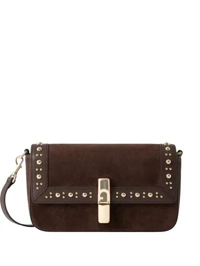 Furla Stud-embellished Leather Crossbody Bag In Brown