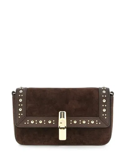 Furla Dark Brown Iride S Rectangular Suede Shoulder Bag