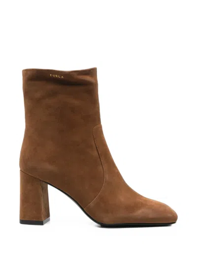 Furla Suede Ankle Boots In Brown