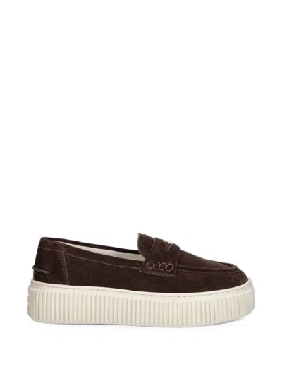 Furla Suede Platform Loafers In Brown