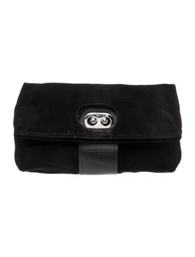 Pre-owned Furla Suede Shoulder Bag In Black