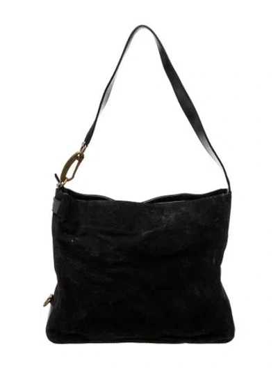 Pre-owned Furla Suede Shoulder Bag In Black