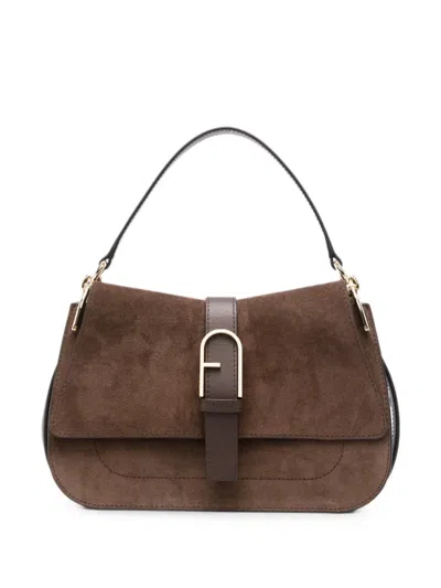 Furla Suede Shoulder Bag In Brown