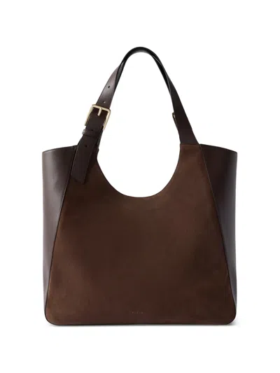 Furla Suede-panel Leather Tote Bag L In Brown