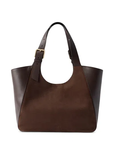 Furla Suede-panel Leather Tote Bag M In Brown