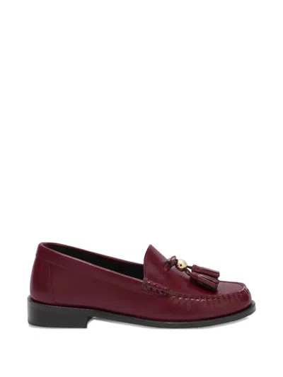Furla Tassel Brushed Leather Loafers In Red