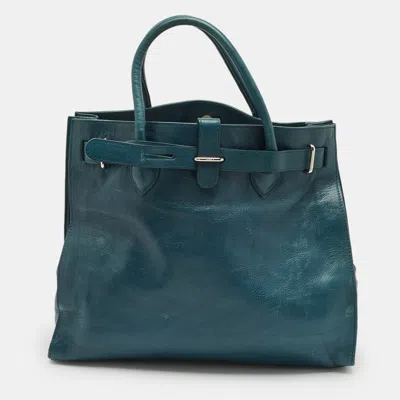 Pre-owned Furla Teal Green Leather Large Greta Tote