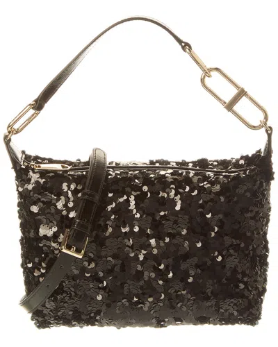 Furla Teia Sequin Leather Crossbody In Black