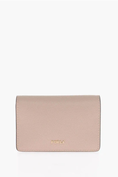 Furla Textured Leather Card Holder With Golden Effect Logo In Pink