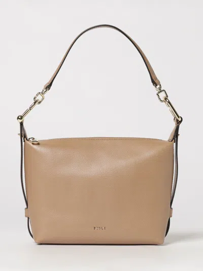 Furla Tonie Grained Leather Shoulder Bag By With Removable Strap In White