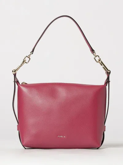 Furla Tonie Grained Leather Shoulder Bag By With Removable Strap In Pink