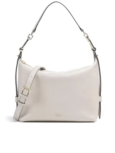 Furla Tonie M Hobo Minimalist Leather Handbag In Neutral