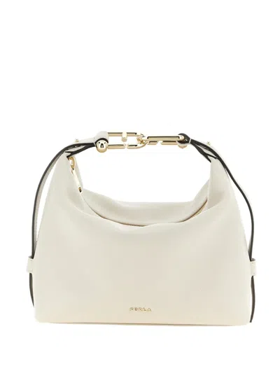 Furla Tonie Metal Logo Fine-grain Shoulder Bag In White