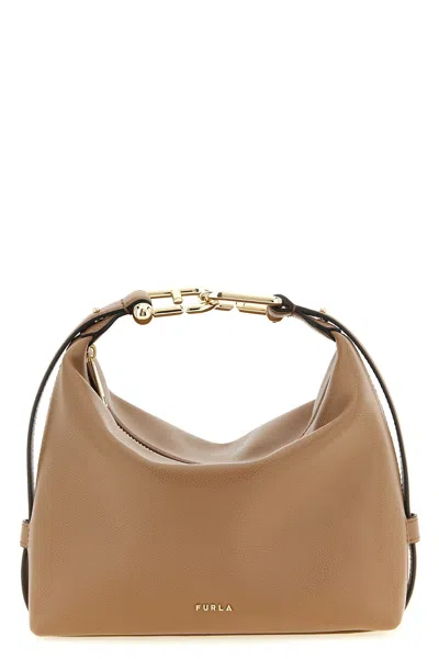Furla Mignon Metal-logo Shoulder Bag In Brown