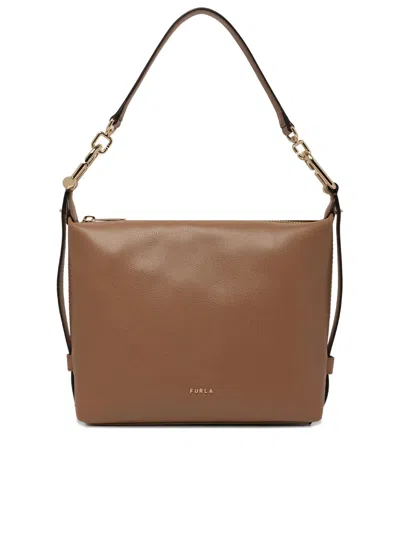 Furla Tonie Mini Hobo Structured Smooth Leather Bag In Brown