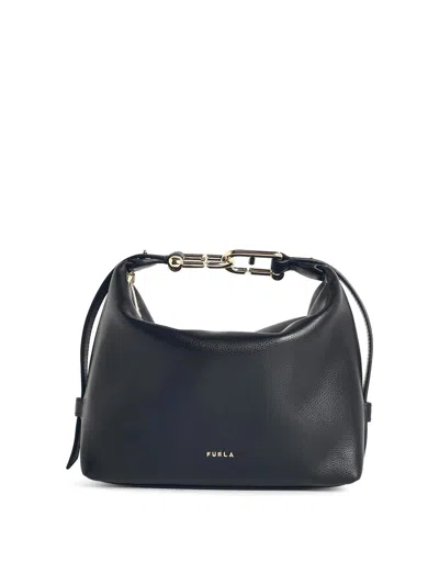 FURLA TONIE MINI SHOULDER BAG IN BLACK LEATHER