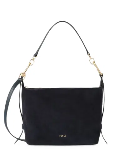 Furla Tonie Grained Leather Shoulder Bag By With Removable Handle And Strap In Purple
