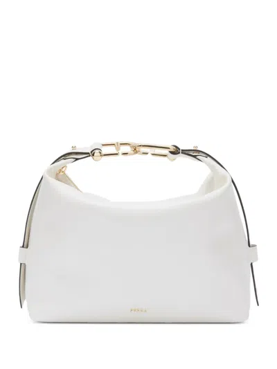 Furla Tonie Textured Leather Shoulder Bag In White