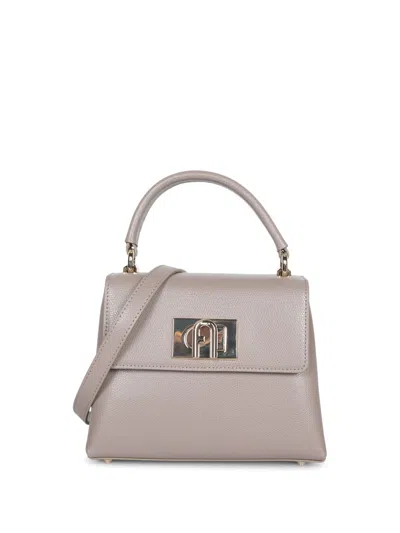 Furla Top Handle Beige Bag In Metallic