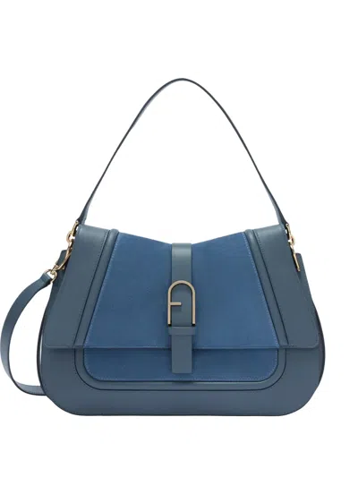 Furla Top Handle Flow Leather Tote In Blue