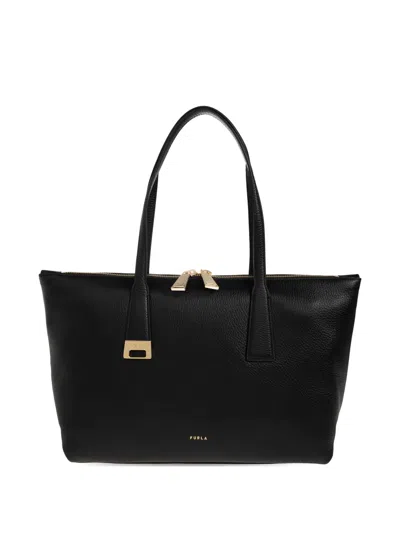 Furla Top Handle Leather Tote Bag In Black