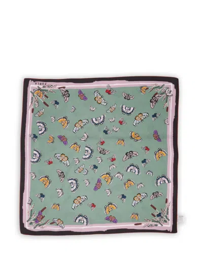 Furla Tortona Butterfly-print Border-detail Scarf In Green