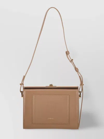 Furla Twist-lock Shoulder Bag With Front Pocket In Brown
