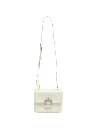 Pre-owned Furla Villa Croc-embossed Shoulder Bag In White