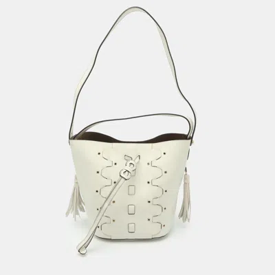 Pre-owned Furla Vittoria White Leather Bucket Bag