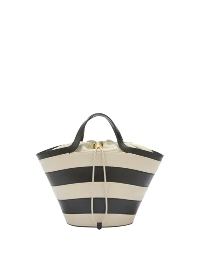 Furla Vortice Double Handle Bag In A Mix Of Canvas And Smooth Leather In Contrast