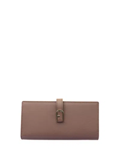 Furla Flow Leather Continental Wallet In Brown